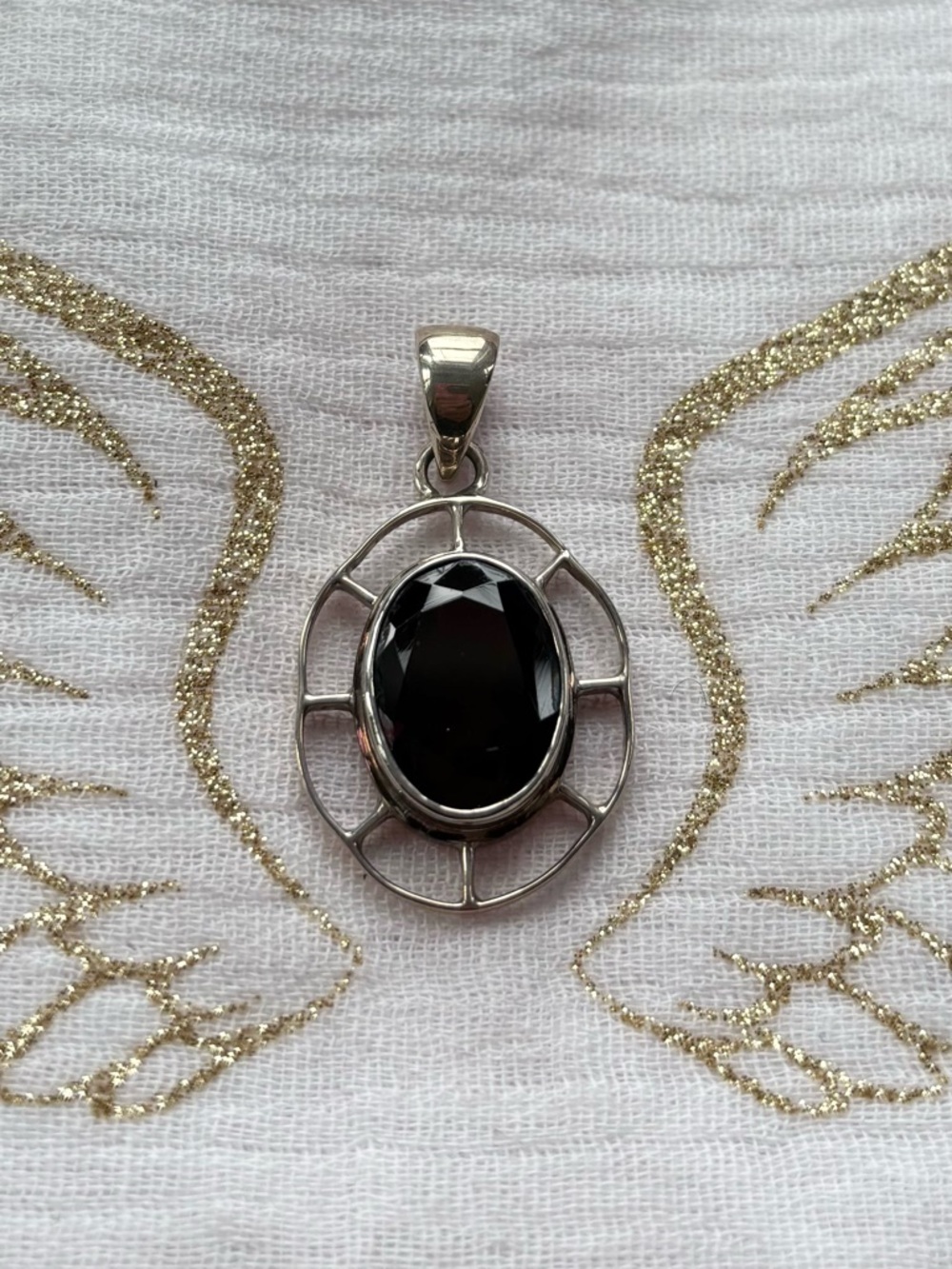 Sterling Silver Large Dark Red Garnet Oval Pendant